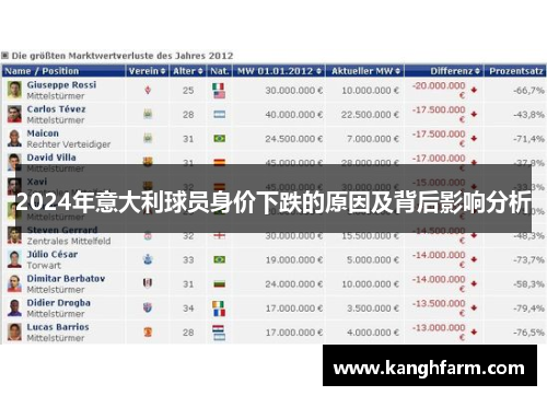 2024年意大利球员身价下跌的原因及背后影响分析