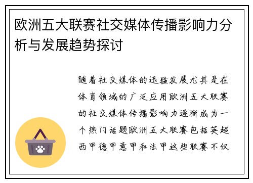 欧洲五大联赛社交媒体传播影响力分析与发展趋势探讨