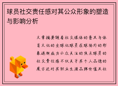 球员社交责任感对其公众形象的塑造与影响分析